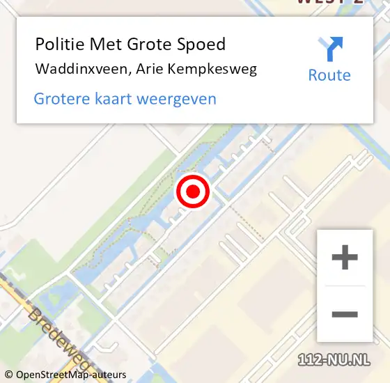 Locatie op kaart van de 112 melding: Politie Met Grote Spoed Naar Waddinxveen, Arie Kempkesweg op 28 augustus 2024 18:48