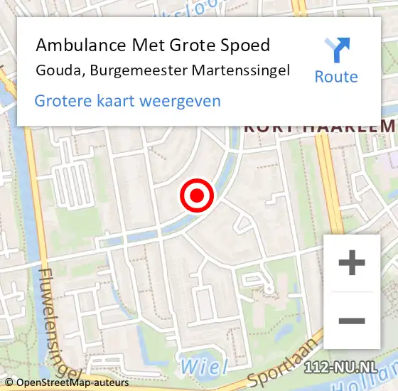 Locatie op kaart van de 112 melding: Ambulance Met Grote Spoed Naar Gouda, Burgemeester Martenssingel op 28 augustus 2024 19:04