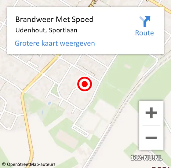 Locatie op kaart van de 112 melding: Brandweer Met Spoed Naar Udenhout, Sportlaan op 28 augustus 2024 20:17