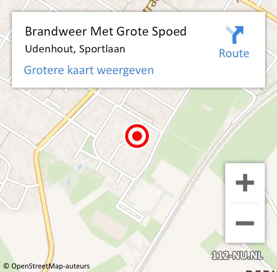 Locatie op kaart van de 112 melding: Brandweer Met Grote Spoed Naar Udenhout, Sportlaan op 28 augustus 2024 20:21