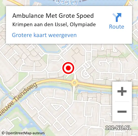 Locatie op kaart van de 112 melding: Ambulance Met Grote Spoed Naar Krimpen aan den IJssel, Olympiade op 28 augustus 2024 20:33