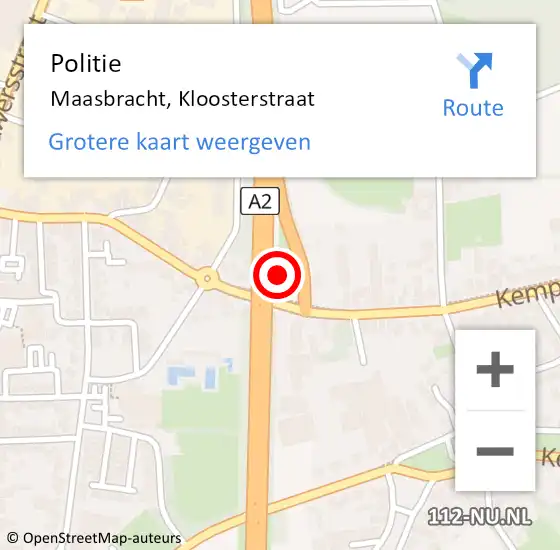 Locatie op kaart van de 112 melding: Politie Maasbracht, Kloosterstraat op 28 augustus 2024 21:08