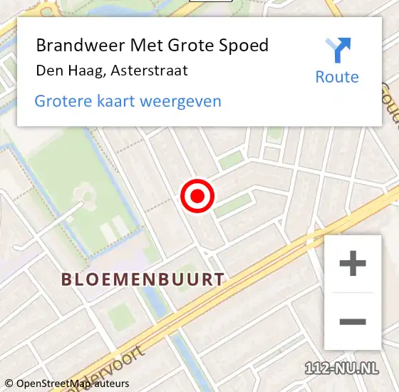 Locatie op kaart van de 112 melding: Brandweer Met Grote Spoed Naar Den Haag, Asterstraat op 28 augustus 2024 21:13