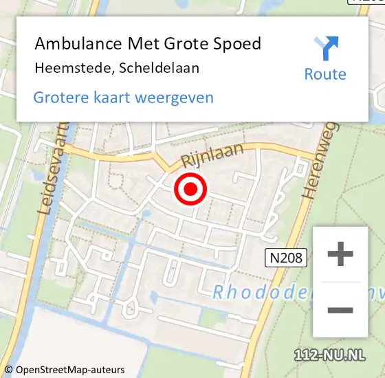 Locatie op kaart van de 112 melding: Ambulance Met Grote Spoed Naar Heemstede, Scheldelaan op 28 augustus 2024 21:29