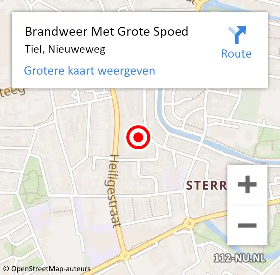 Locatie op kaart van de 112 melding: Brandweer Met Grote Spoed Naar Tiel, Nieuweweg op 28 augustus 2024 21:30