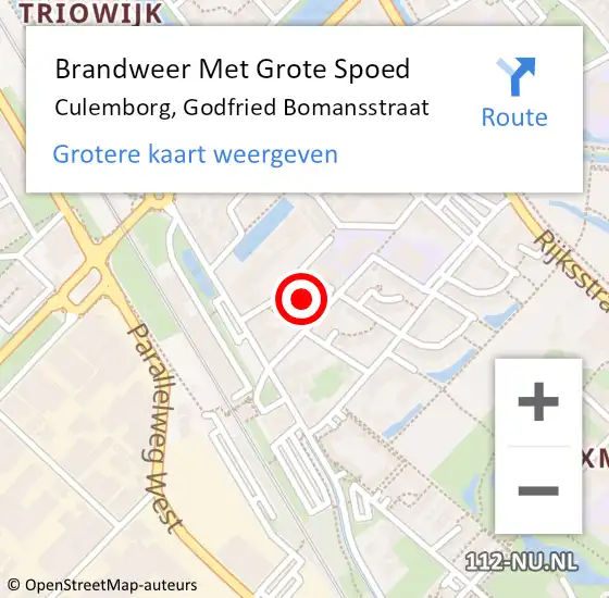 Locatie op kaart van de 112 melding: Brandweer Met Grote Spoed Naar Culemborg, Godfried Bomansstraat op 28 augustus 2024 21:58