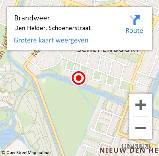 Locatie op kaart van de 112 melding: Brandweer Den Helder, Schoenerstraat op 28 augustus 2024 22:02