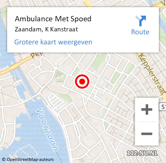 Locatie op kaart van de 112 melding: Ambulance Met Spoed Naar Zaandam, K Kanstraat op 28 augustus 2024 22:14