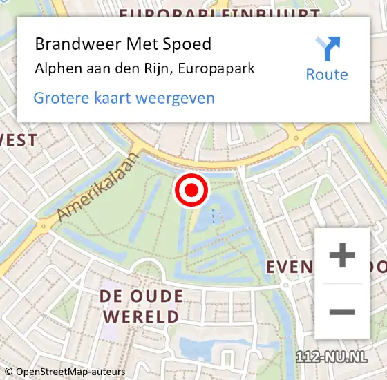 Locatie op kaart van de 112 melding: Brandweer Met Spoed Naar Alphen aan den Rijn, Europapark op 28 augustus 2024 22:15