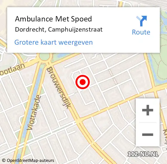 Locatie op kaart van de 112 melding: Ambulance Met Spoed Naar Dordrecht, Camphuijzenstraat op 28 augustus 2024 22:16