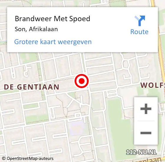 Locatie op kaart van de 112 melding: Brandweer Met Spoed Naar Son, Afrikalaan op 28 augustus 2024 22:26