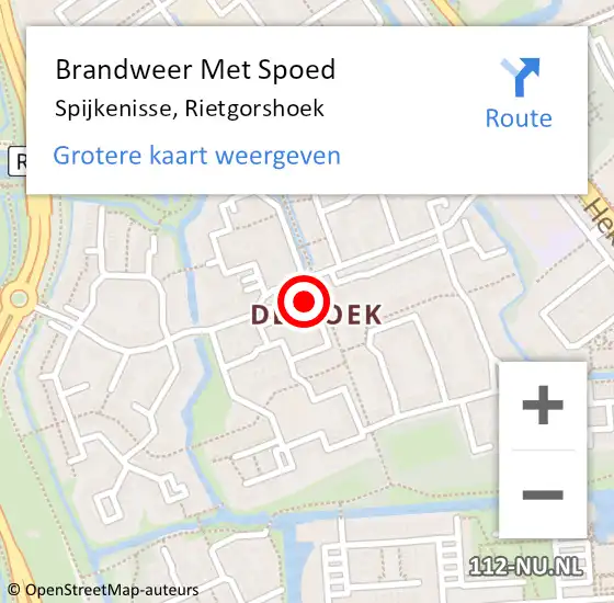 Locatie op kaart van de 112 melding: Brandweer Met Spoed Naar Spijkenisse, Rietgorshoek op 28 augustus 2024 22:45