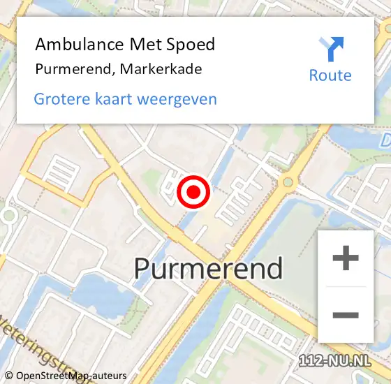 Locatie op kaart van de 112 melding: Ambulance Met Spoed Naar Purmerend, Markerkade op 28 augustus 2024 22:50