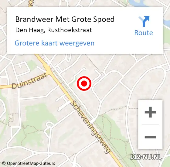 Locatie op kaart van de 112 melding: Brandweer Met Grote Spoed Naar Den Haag, Rusthoekstraat op 28 augustus 2024 23:16