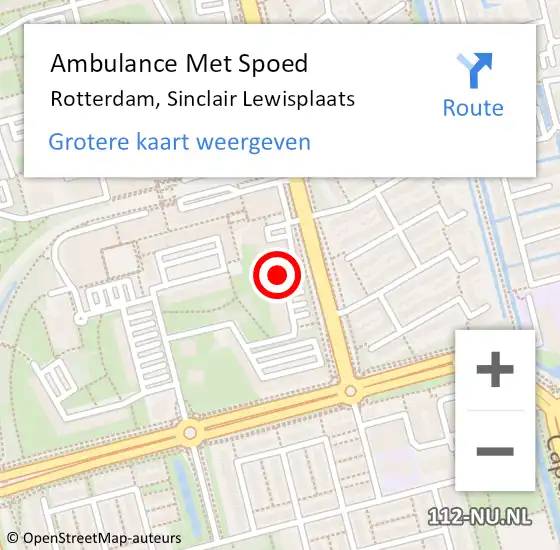 Locatie op kaart van de 112 melding: Ambulance Met Spoed Naar Rotterdam, Sinclair Lewisplaats op 28 augustus 2024 23:19