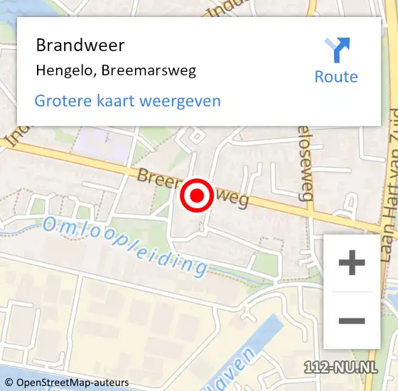 Locatie op kaart van de 112 melding: Brandweer Hengelo, Breemarsweg op 29 augustus 2024 00:17