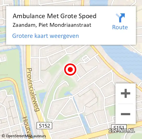 Locatie op kaart van de 112 melding: Ambulance Met Grote Spoed Naar Zaandam, Piet Mondriaanstraat op 29 augustus 2024 00:31