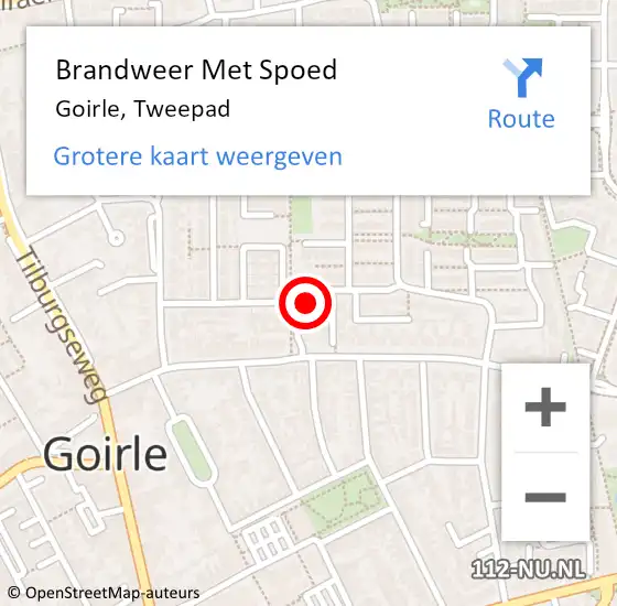 Locatie op kaart van de 112 melding: Brandweer Met Spoed Naar Goirle, Tweepad op 29 augustus 2024 01:13