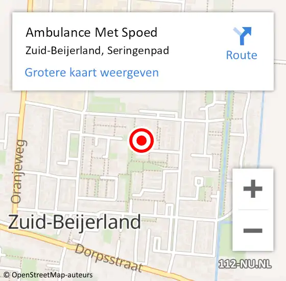 Locatie op kaart van de 112 melding: Ambulance Met Spoed Naar Zuid-Beijerland, Seringenpad op 29 augustus 2024 02:38