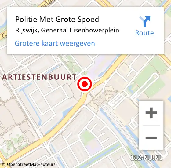 Locatie op kaart van de 112 melding: Politie Met Grote Spoed Naar Rijswijk, Generaal Eisenhowerplein op 29 augustus 2024 02:47