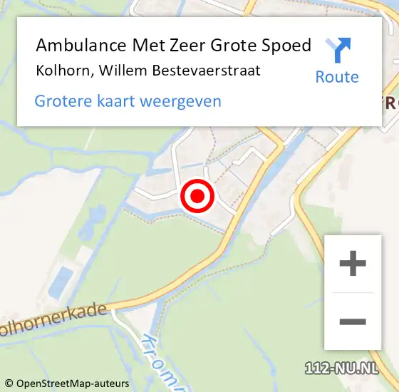 Locatie op kaart van de 112 melding: Ambulance Met Zeer Grote Spoed Naar Kolhorn, Willem Bestevaerstraat op 29 augustus 2024 05:35