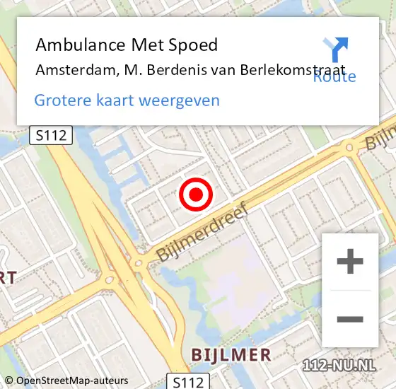 Locatie op kaart van de 112 melding: Ambulance Met Spoed Naar Amsterdam, M. Berdenis van Berlekomstraat op 29 augustus 2024 05:44