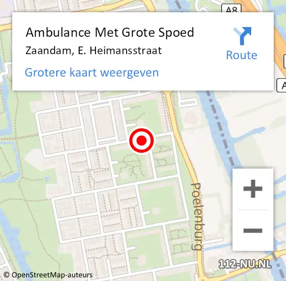 Locatie op kaart van de 112 melding: Ambulance Met Grote Spoed Naar Zaandam, E. Heimansstraat op 29 augustus 2024 05:57