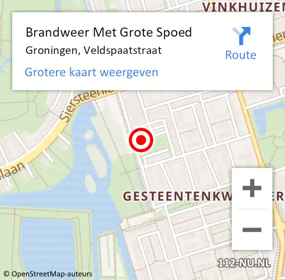 Locatie op kaart van de 112 melding: Brandweer Met Grote Spoed Naar Groningen, Veldspaatstraat op 29 augustus 2024 06:41