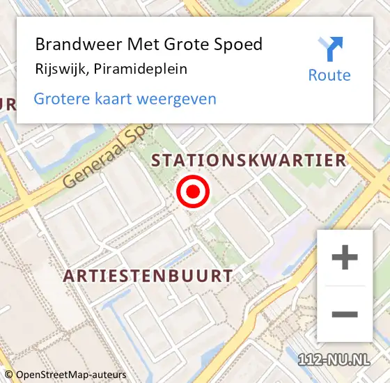 Locatie op kaart van de 112 melding: Brandweer Met Grote Spoed Naar Rijswijk, Piramideplein op 29 augustus 2024 07:45