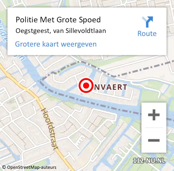 Locatie op kaart van de 112 melding: Politie Met Grote Spoed Naar Oegstgeest, van Sillevoldtlaan op 29 augustus 2024 08:17