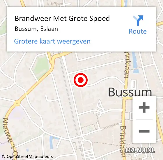 Locatie op kaart van de 112 melding: Brandweer Met Grote Spoed Naar Bussum, Eslaan op 29 augustus 2024 08:23