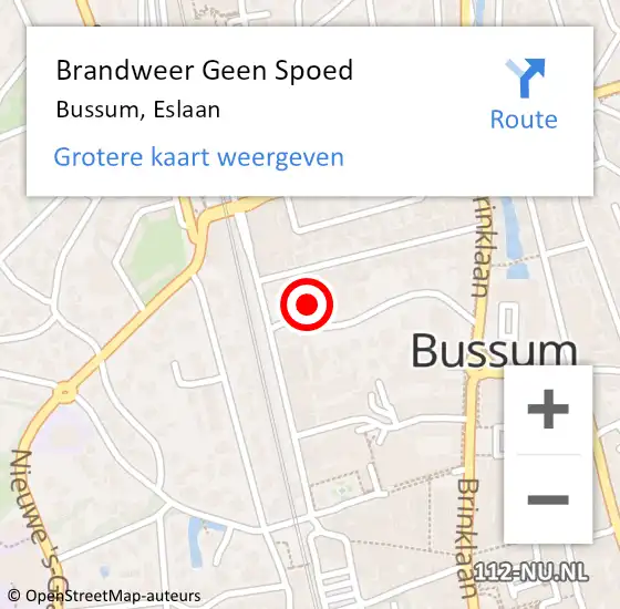 Locatie op kaart van de 112 melding: Brandweer Geen Spoed Naar Bussum, Eslaan op 29 augustus 2024 08:25