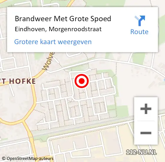 Locatie op kaart van de 112 melding: Brandweer Met Grote Spoed Naar Eindhoven, Morgenroodstraat op 29 augustus 2024 08:39