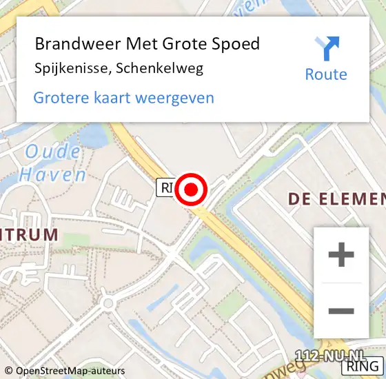 Locatie op kaart van de 112 melding: Brandweer Met Grote Spoed Naar Spijkenisse, Schenkelweg op 29 augustus 2024 08:44