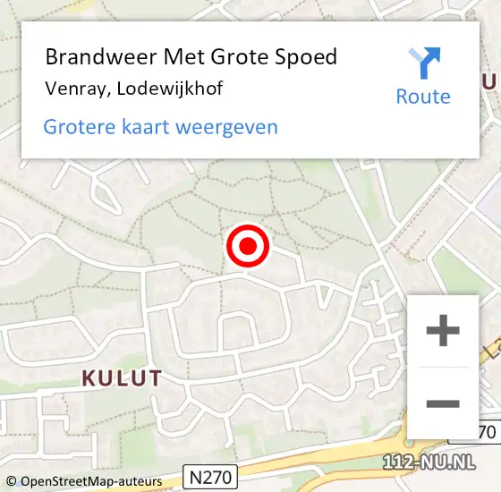 Locatie op kaart van de 112 melding: Brandweer Met Grote Spoed Naar Venray, Lodewijkhof op 29 augustus 2024 08:44