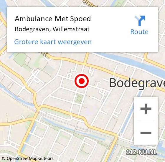 Locatie op kaart van de 112 melding: Ambulance Met Spoed Naar Bodegraven, Willemstraat op 29 augustus 2024 08:45