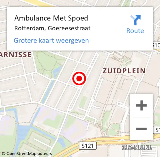 Locatie op kaart van de 112 melding: Ambulance Met Spoed Naar Rotterdam, Goereesestraat op 29 augustus 2024 08:49