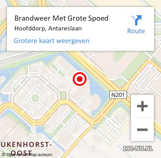 Locatie op kaart van de 112 melding: Brandweer Met Grote Spoed Naar Hoofddorp, Antareslaan op 29 augustus 2024 08:52