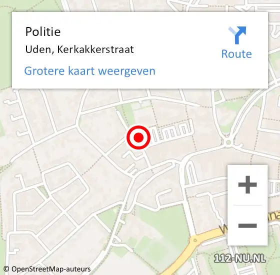 Locatie op kaart van de 112 melding: Politie Uden, Kerkakkerstraat op 29 augustus 2024 09:01