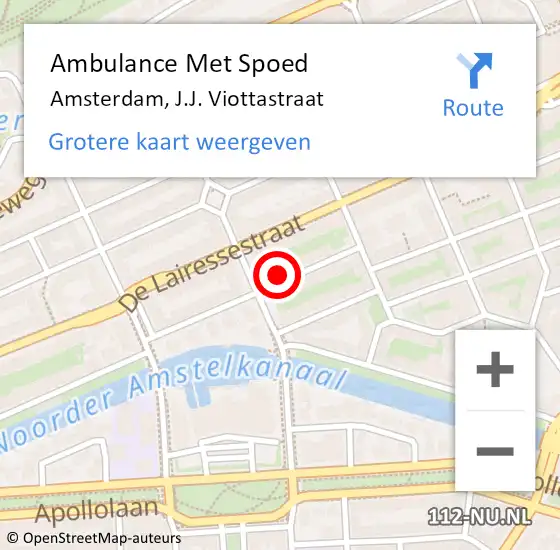 Locatie op kaart van de 112 melding: Ambulance Met Spoed Naar Amsterdam, J.J. Viottastraat op 29 augustus 2024 09:09