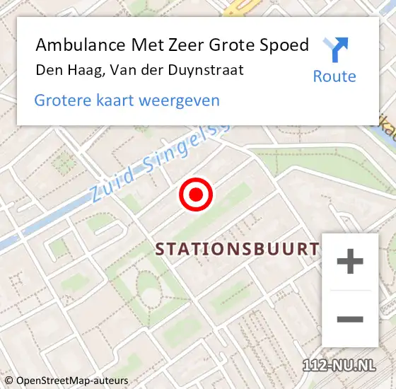 Locatie op kaart van de 112 melding: Ambulance Met Zeer Grote Spoed Naar Den Haag, Van der Duynstraat op 29 augustus 2024 09:18