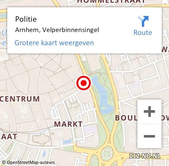 Locatie op kaart van de 112 melding: Politie Arnhem, Velperbinnensingel op 29 augustus 2024 09:41