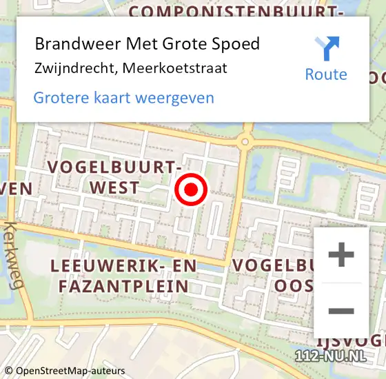 Locatie op kaart van de 112 melding: Brandweer Met Grote Spoed Naar Zwijndrecht, Meerkoetstraat op 29 augustus 2024 09:52