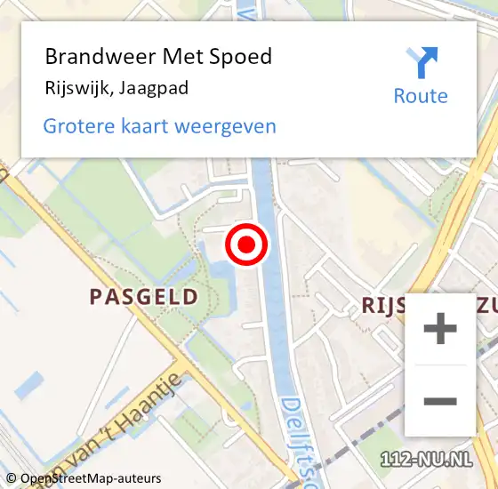 Locatie op kaart van de 112 melding: Brandweer Met Spoed Naar Rijswijk, Jaagpad op 29 augustus 2024 09:54