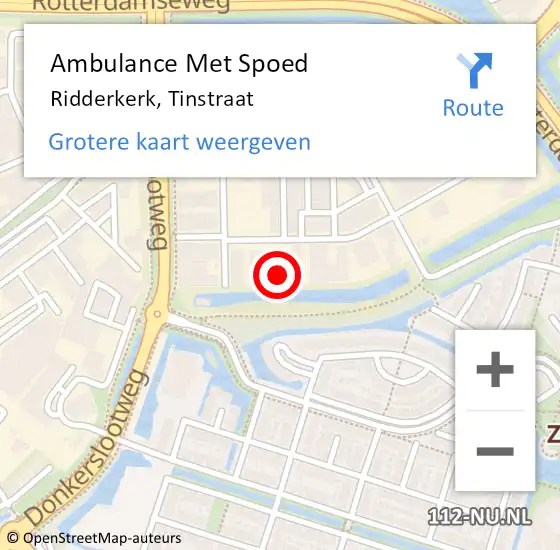 Locatie op kaart van de 112 melding: Ambulance Met Spoed Naar Ridderkerk, Tinstraat op 29 augustus 2024 09:58