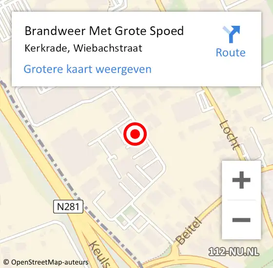 Locatie op kaart van de 112 melding: Brandweer Met Grote Spoed Naar Kerkrade, Wiebachstraat op 29 augustus 2024 10:25