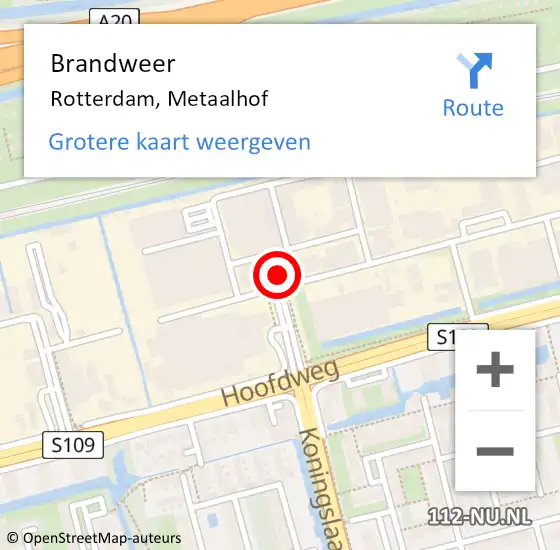 Locatie op kaart van de 112 melding: Brandweer Rotterdam, Metaalhof op 29 augustus 2024 10:47