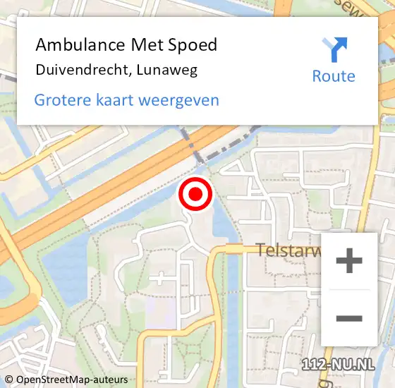 Locatie op kaart van de 112 melding: Ambulance Met Spoed Naar Duivendrecht, Lunaweg op 29 augustus 2024 10:58