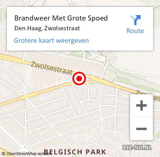 Locatie op kaart van de 112 melding: Brandweer Met Grote Spoed Naar Den Haag, Zwolsestraat op 29 augustus 2024 11:11