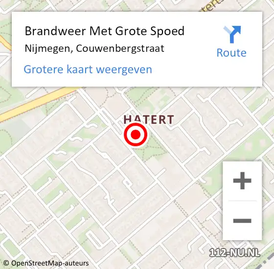 Locatie op kaart van de 112 melding: Brandweer Met Grote Spoed Naar Nijmegen, Couwenbergstraat op 29 augustus 2024 11:14